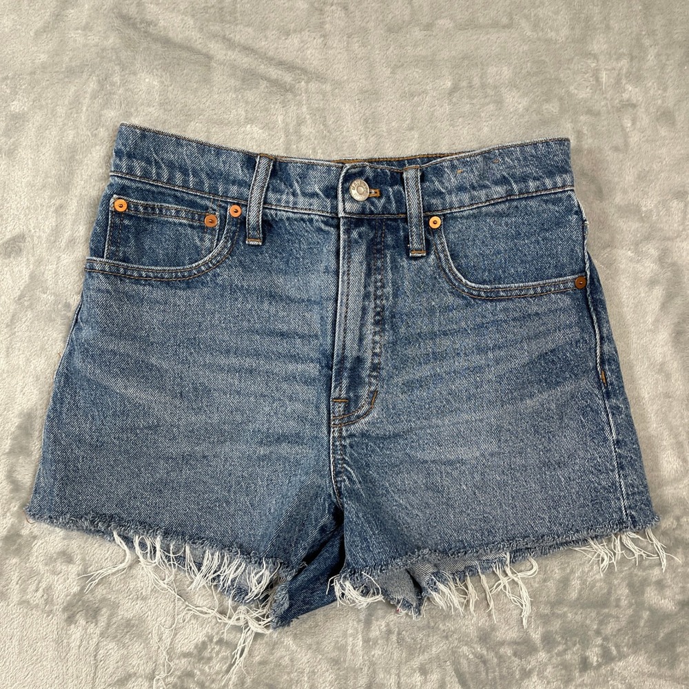 Madewell The Perfect Jean Short High Rise Medium Wash Raw Hem Denim Size 27